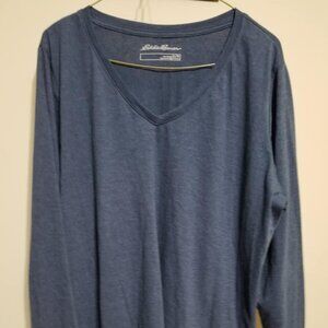 Eddie Bauer Shirt Top Blue XL Casual Long Sleeve V neck